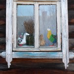 Фигурки птиц на окне