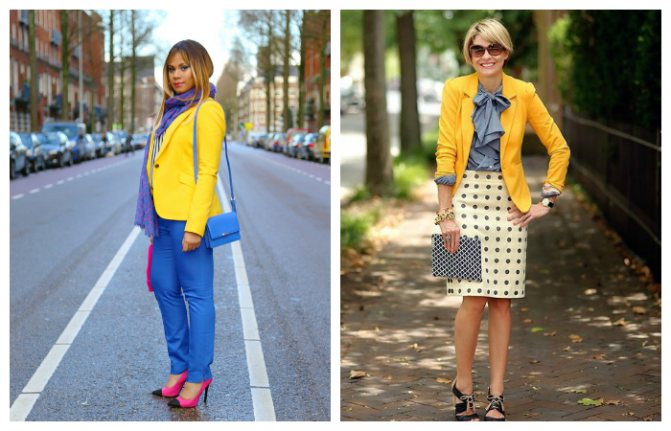 С чем носить жёлтый женский пиджак образы