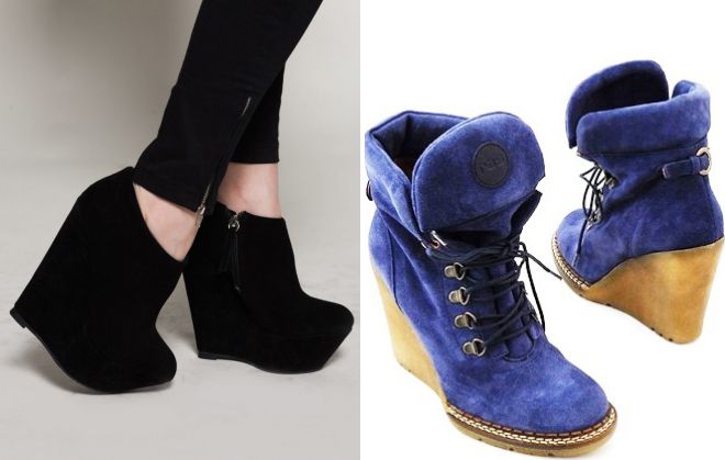 женские замшевые ботинки на танкетке